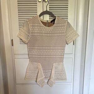 BCBGMaxAzria Beige Textured Peplum Blouse